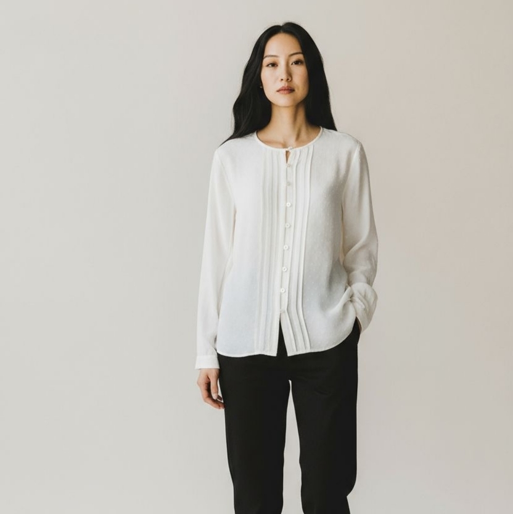 J Jill Swiss Dot Cream Long Sleeve Top Size Small